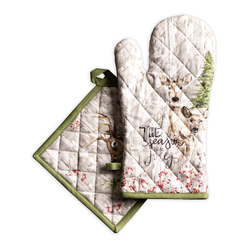 Maison d'Hermine Mountain Life Gant de cuisine + Manique 100 % coton - 19 x 33 cm et 20 x 20 cm