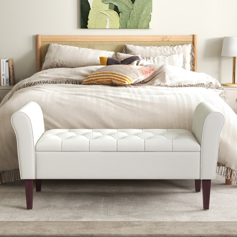 Banc de rangement en polyester touffeté, Bleu sarcelle foncé, H 23,6 po x l 50,4 po x P 18,9 po
