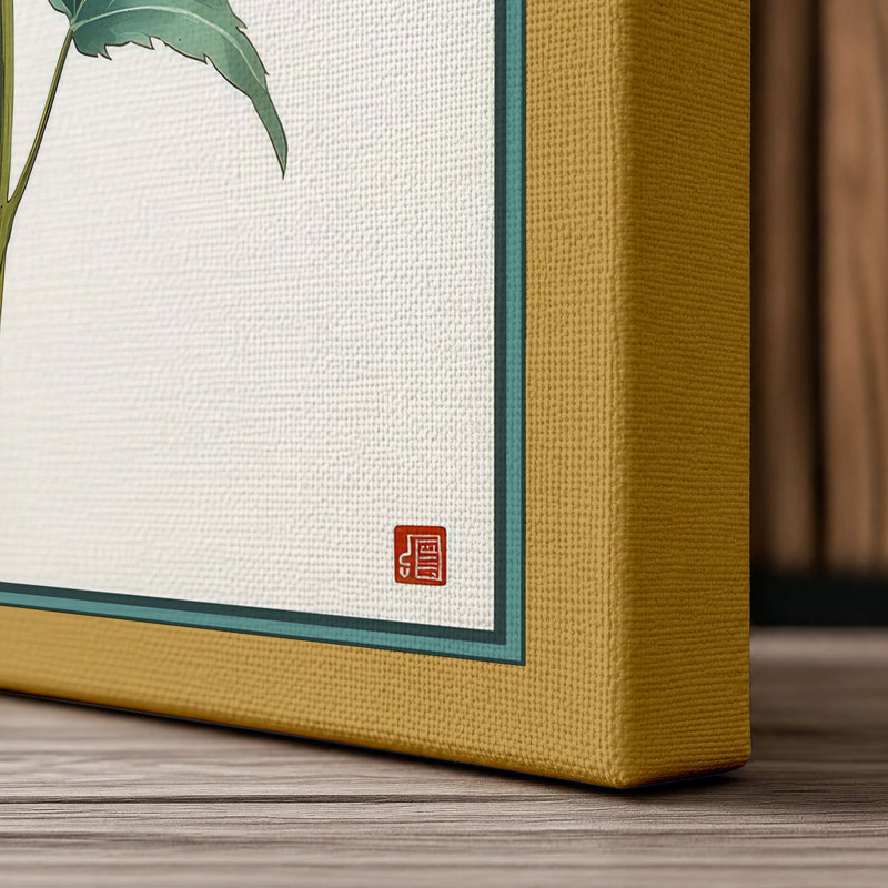 White Daisy Study Botanical - Wrapped Canvas, 36x24 - 91.4 x 61.0 cm, Ochre Border