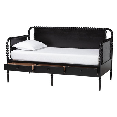 Baxton Studio Deava 3-Drawer Daybed with Bobbin Frame, Full, Black