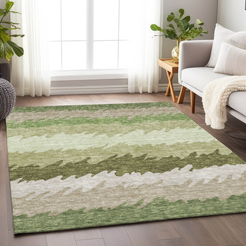 Premium Machine Washable Tweedy Green Rug, Rectangle 2'6" x 3'10"