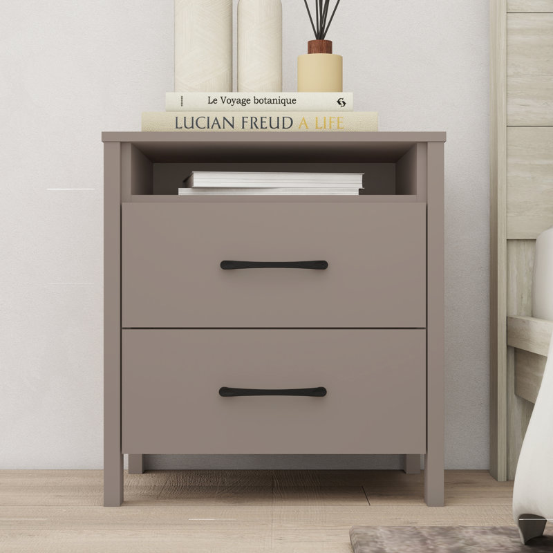 Table de chevet 2 tiroirs 22,7 po Allysyn, Blanc / gris pierre / gris froid, Individuel