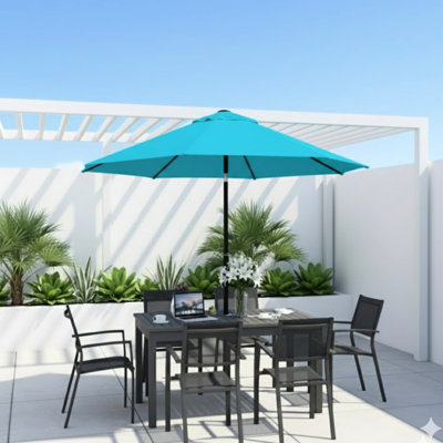 Parasol d'extérieur bleu 7,5 pieds avec inclinaison et évent 45 pieds, idéal pour les réunions de famille