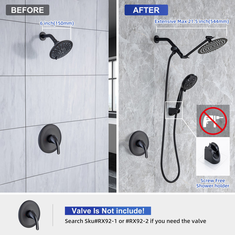 Complete Shower System with Rough in-Valve, Matte Black