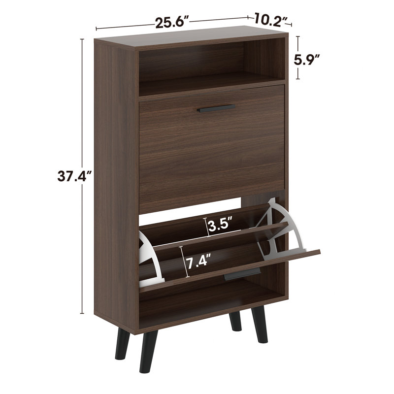 Corrigan Studio® Shoe Cabinet, Freestanding Shoe Rack With 2 Flip Drawers And Legs FSSR013, Walnut