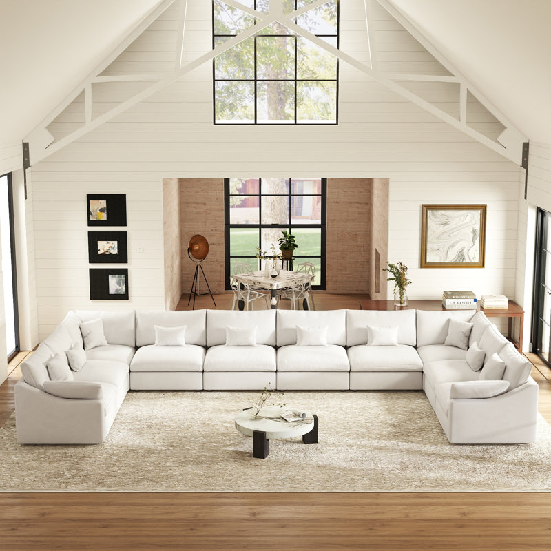 Upholstered U-shaped Symmetrical Sectional , Beige