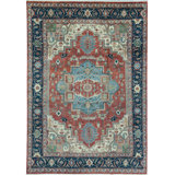 Hand-Knotted High-Quality Rust and Blue Area Rug