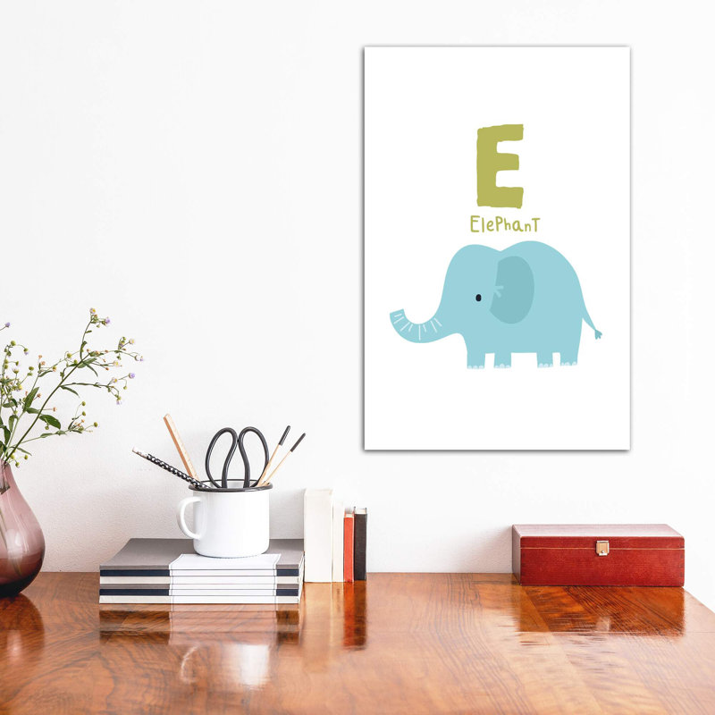 Animal Alphabet E - impression d'art graphique, Pas de tapis, H 40 po x l 26 po x P 1,5 po, Toile tendue