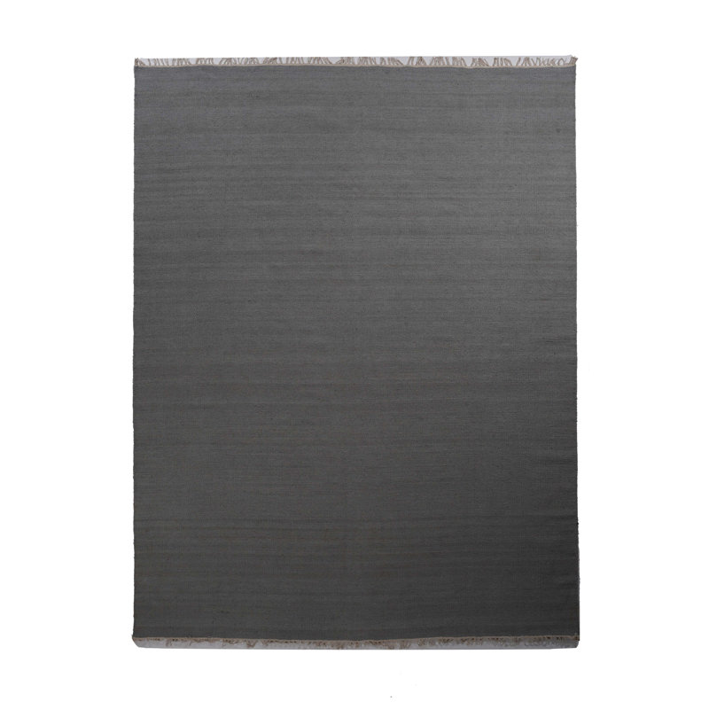 Alithea Hand Woven Flat Weave Kilim Wool Eco-Friendly Area Rugs - Rectangle, Charcoal Color, Plain Solid Design, Low Pile Handmade Area Rugs for Living Room, Bed Room