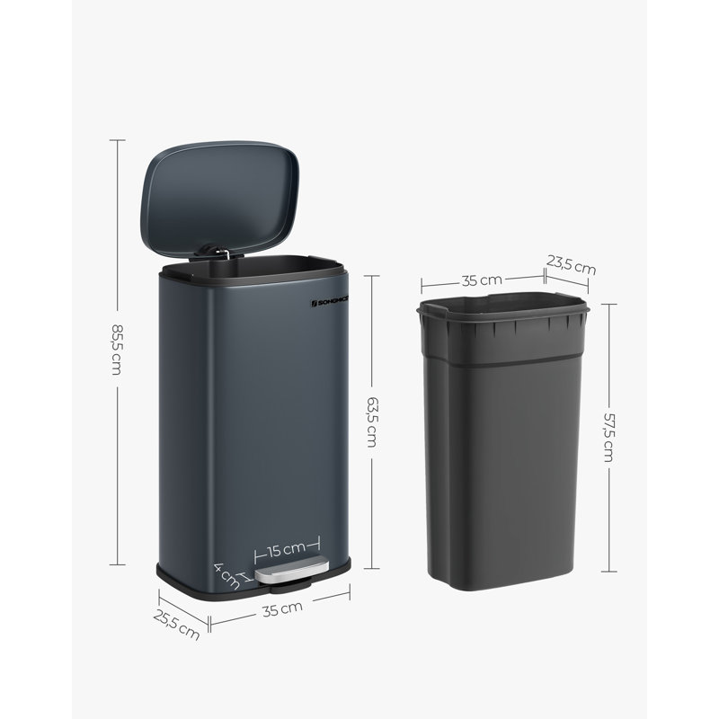 Steel Step On Kitchen Trash Can - 30L, Greenish Grey