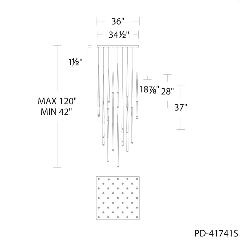Luminaire suspendu Cascade, Laiton vieilli, H 37 po x l 36 po x P 36 po, 41