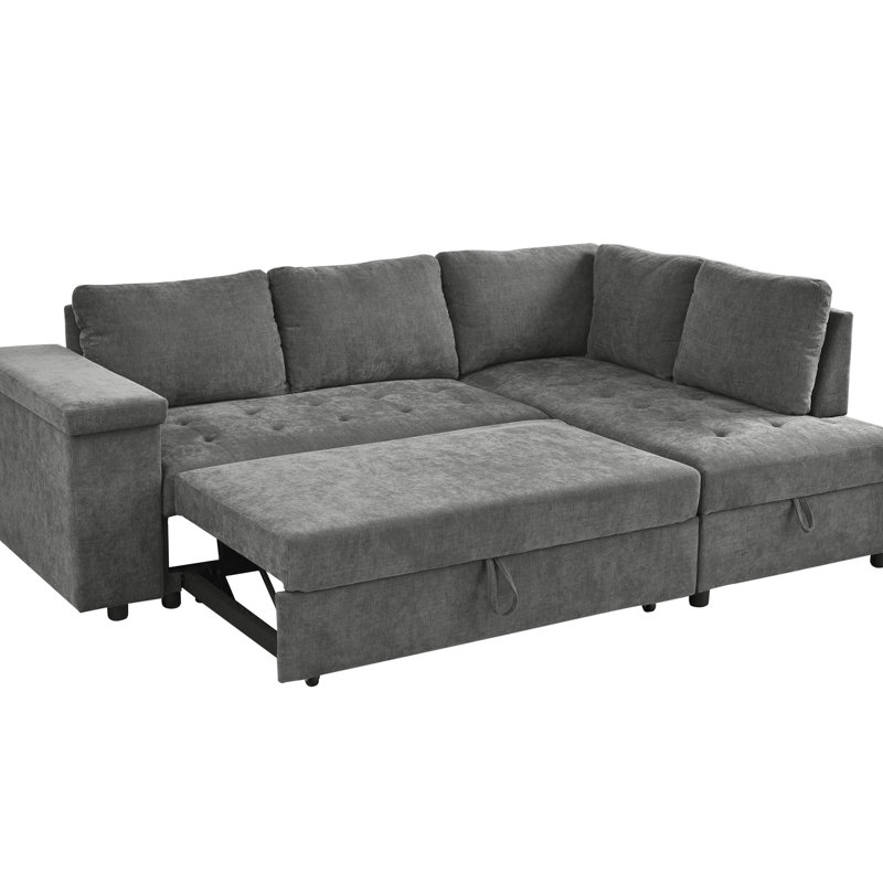 3 à 4 places en forme de L gris avec fonction escamotable et poches de rangement
