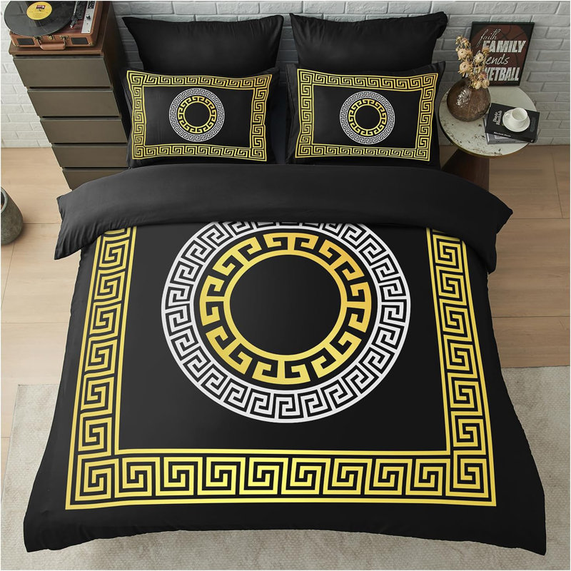 Polyester Geometric Duvet Cover Set with Pillowcases Included, White, King Duvet Cover Set + 2 Standard Pillowcases