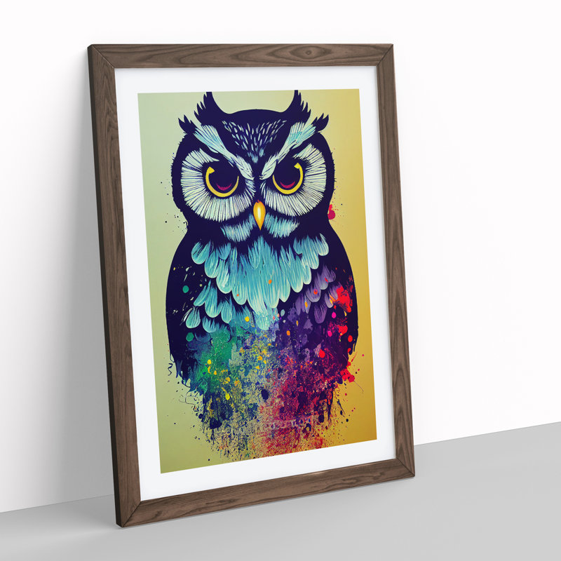Owl Splash No.2 Abstract - Framed Print, 34cm H x 25cm W x 2cm D, Walnut