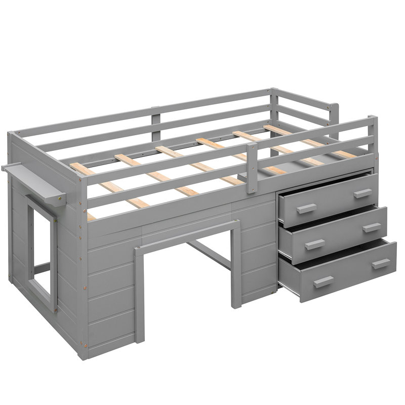 Lit mezzanine avec armoire et tablette, Gris