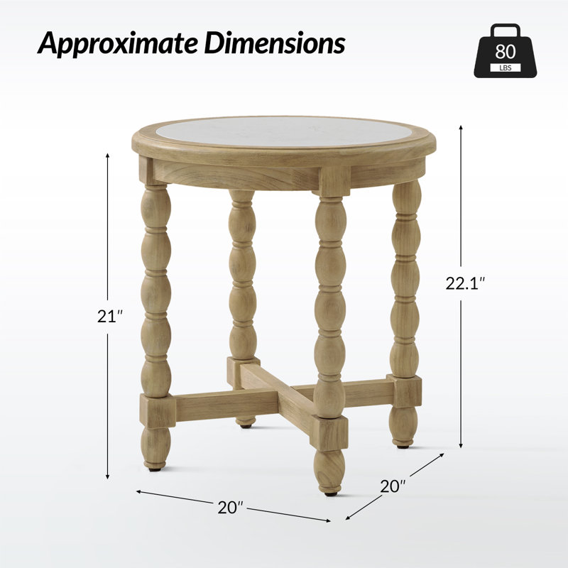 Jeremie 20" W Solid Wood End Tables with Marble Pattern Top (Set of 2)