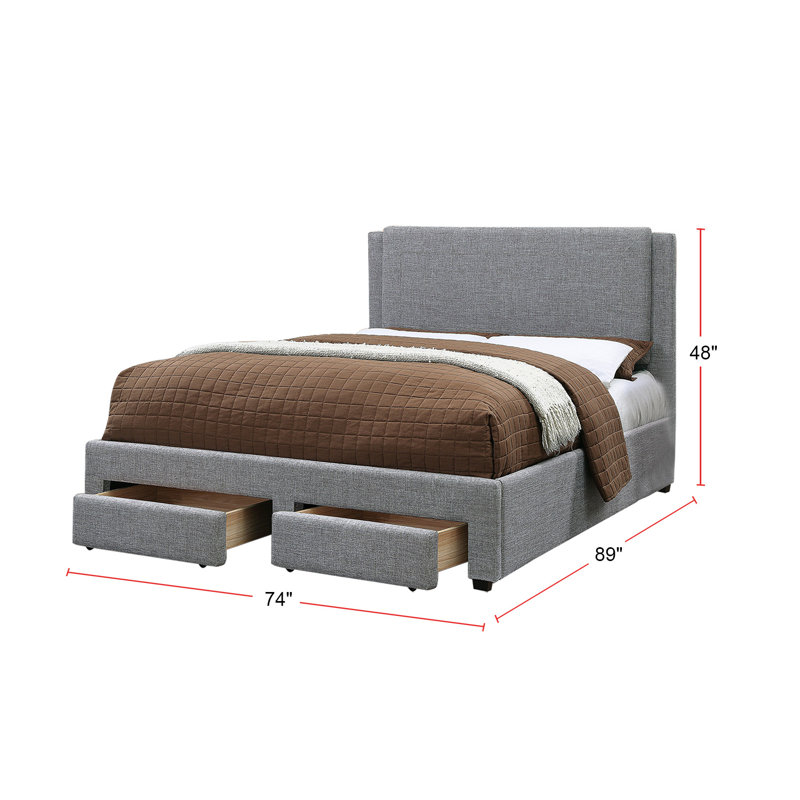 Gray Upholstered California King Platform Bed with Storage Drawers