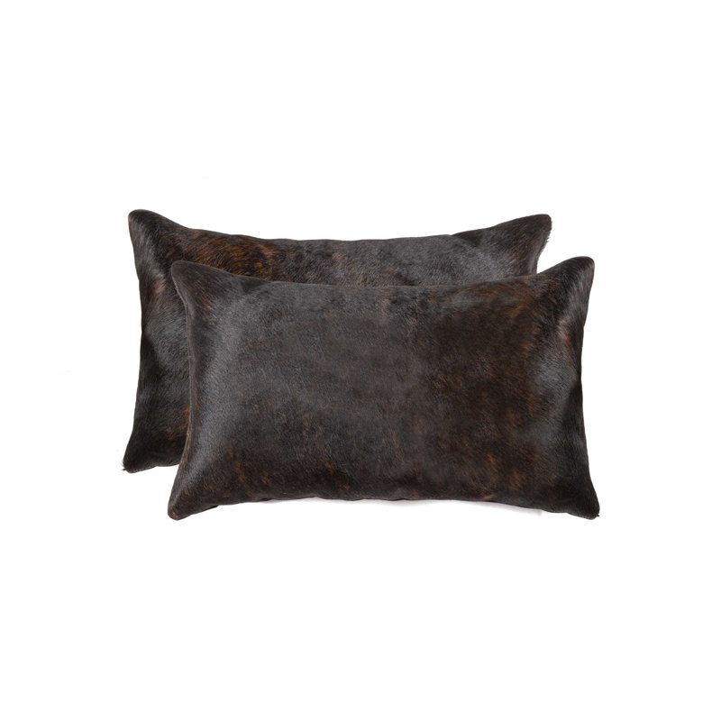 (Set of Two) 12" X 20" Cowhide Lumbar Throw Pillow, Chocolate