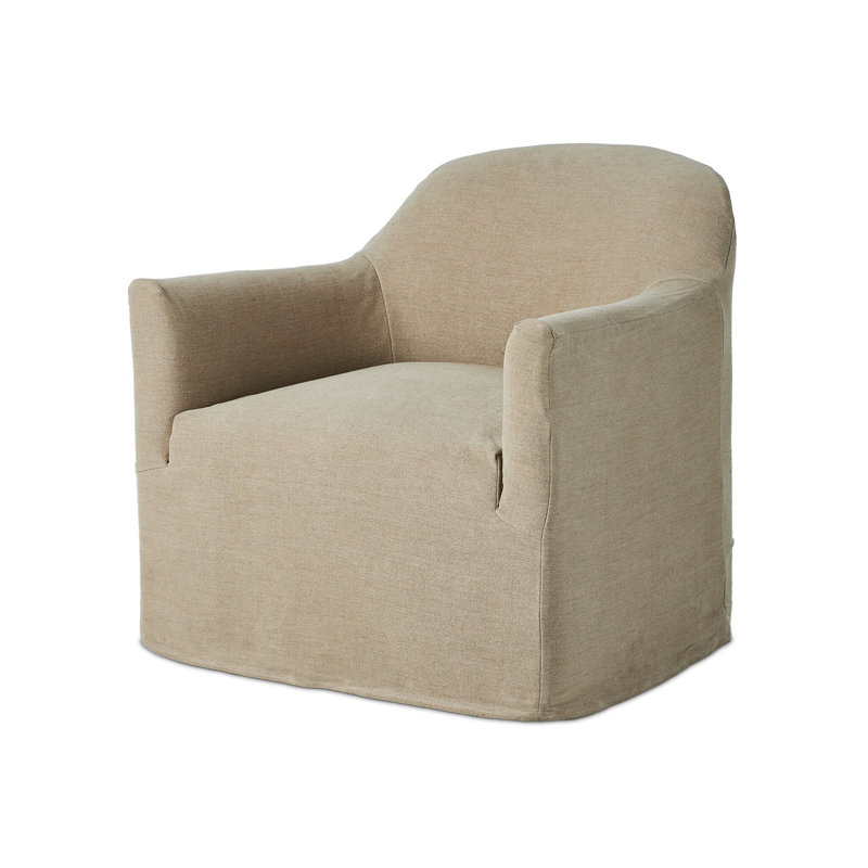 Lowell Slipcover Swivel Chair, Cream Linen