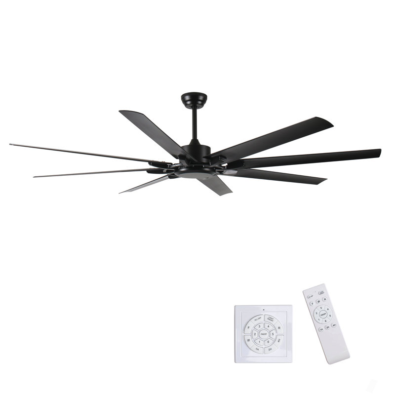 75 Inch Industrial Dc Motor Ceiling Fan No Light, Large Ceiling Fan With 8 Reversible Blades, 3 Downrods, 6-Speed Remote Control, Home Or Commercial Ceiling Fans For Porch/Garage/Shop, Black