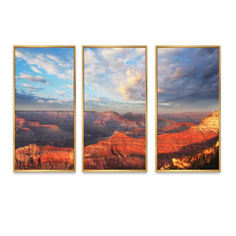 Grand Canyon - Ensemble de 3 toiles encadrées, H 20 po x l 36 po x P 1 po, Or