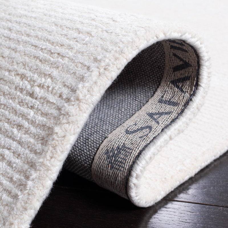 Mersudin Hand Tufted Viscose/Wool Pile Solid Color Rug in Ivory, Rectangle 3' x 5'