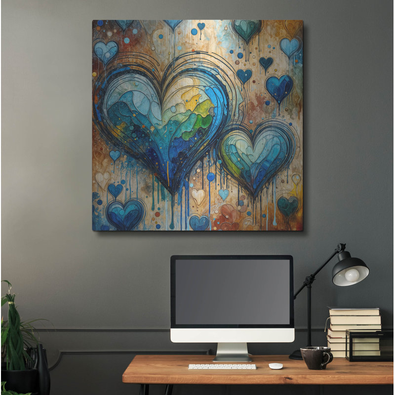  «Painted Hearts» par Rey Klimt, art mural en métal, 36 po x 36 po, H 36 po x l 36 po