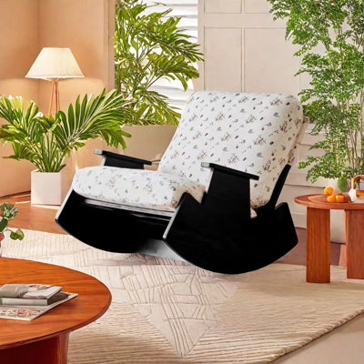 Chaise berçante romantique en bois massif avec petit motif floral