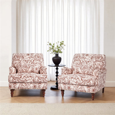 Upholstered Rococo Orange Nailhead Trim Accent Chair with Throw Pillow and Solid Wood Legs (Set of 2)
