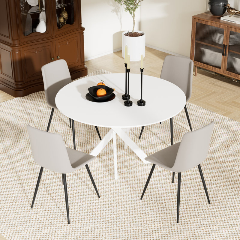 Table de salle à manger ronde pour 4, Gris, Blanc, H 30 po x L 36 po x l 36 po