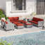 Ensemble de mobilier de patio en osier PE de Dastan 9 pièces avec 4 repose-pieds et coussins lavables amovibles, ensemble de conversation extérieur toutes saisons pour terrasse-901077303-901077307