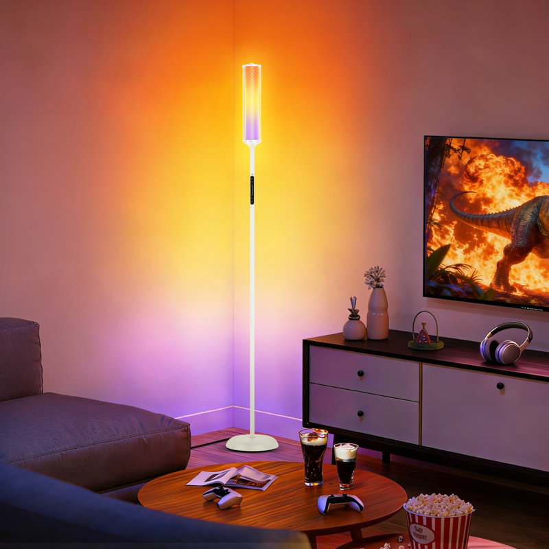 Lampe intelligente sur pied en métal 66,14 po RGBCW avec interrupteur tactile et télécommande, Blanc