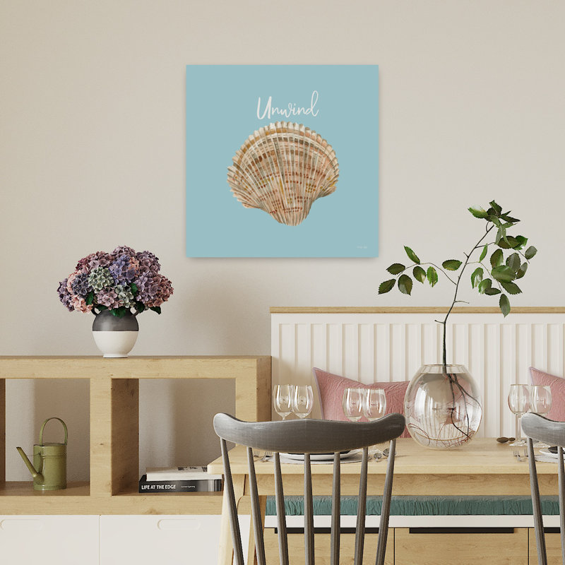«Unwind Seashell», art abstrait de paysage côtier, H 18 po x l 18 po