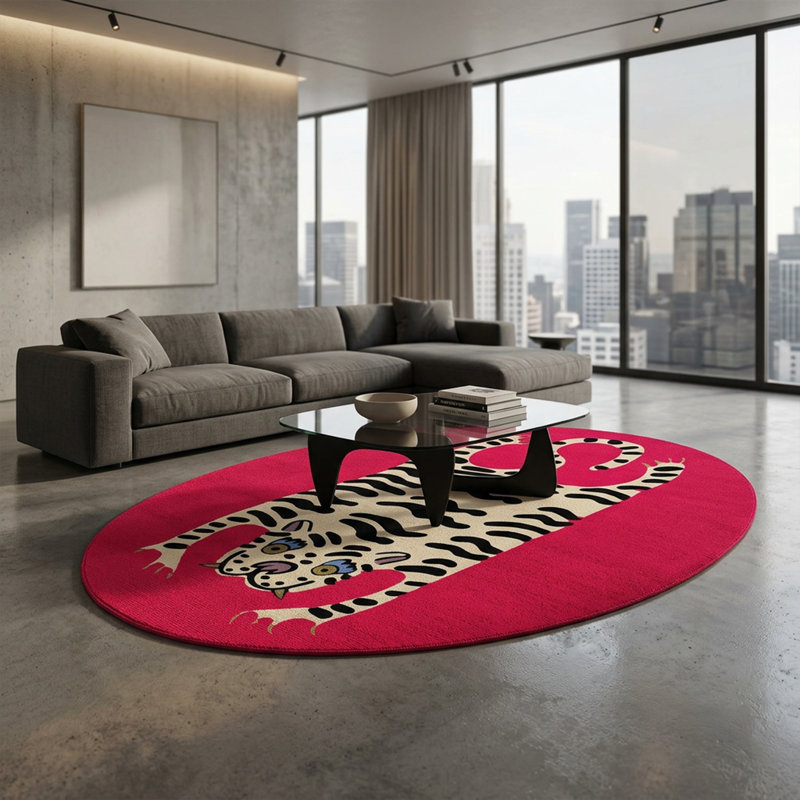 Tapis tigre 5 'x 8', Red, Oval 4'11" x 7'7"