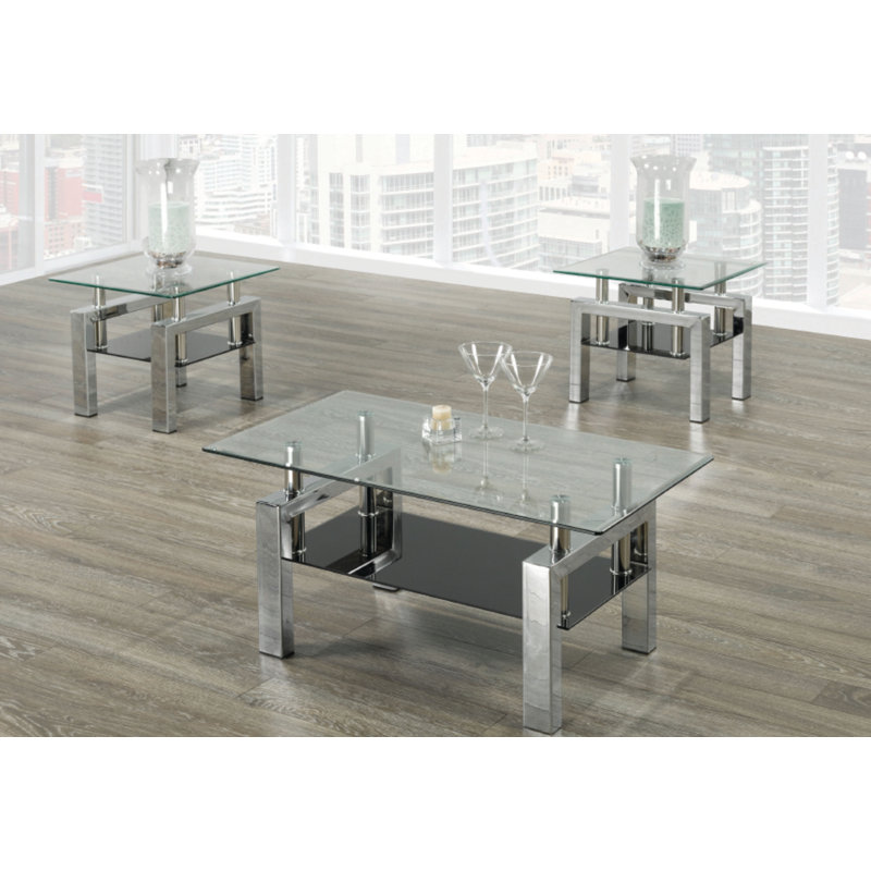 Ensemble de tables basses 3 pièces Odelia, Chrome, Transparent