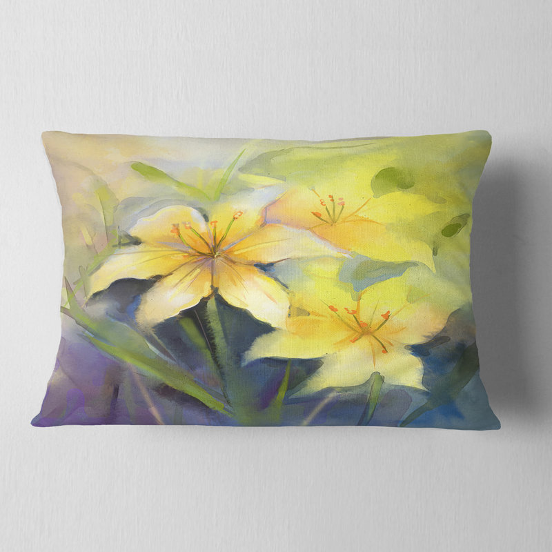 Coussin lombaire floral lily painting aquarelle
