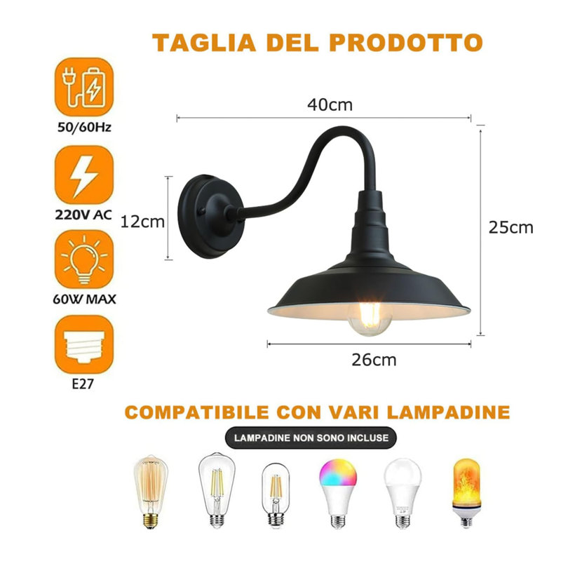 Matte Black 25cm H Outdoor Barn Light