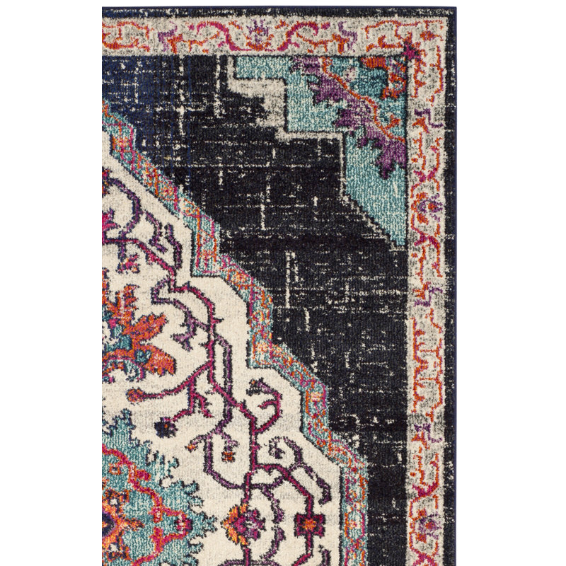 Tapis oriental en jute noir / bleu Hertzler, Rectangle 9 pi x 12 pi