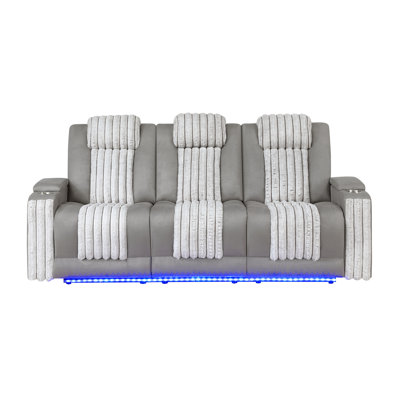 Grey 3PC Power Reclining Sofa-Loveseat and Recliner with Power Headrest, LED and more
