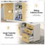 Bureau de direction en L avec prises de courant, tiroirs, armoire éclairée, bureau moderne avec tablettes ouvertes, bureau d'ordinateur-961832702