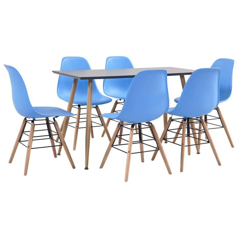 Rayford Dining Set with 6 Chairs, Black, Blue