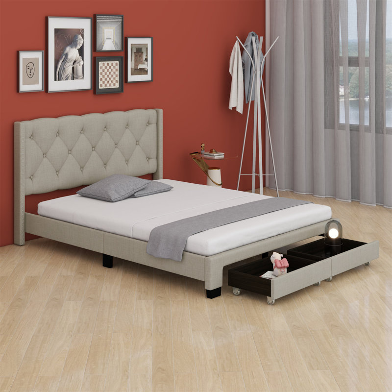 Lit plateforme tapissier Blasford, Beige