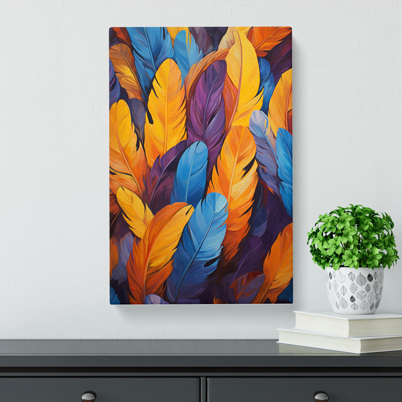 Feather Action Painting No.3 - Wrapped Canvas, 50cm H x 35cm W x 3cm D