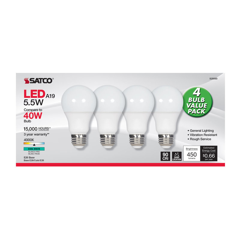 5.5 Watt White LED Bulb, 4000K