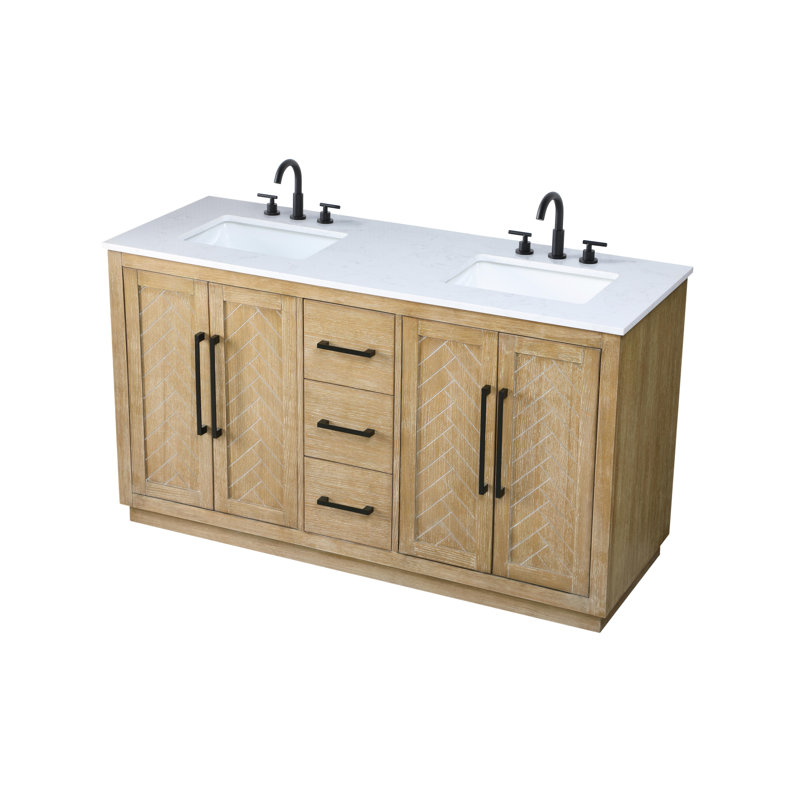 Meuble-lavabo double 72 po, Lin chêne, 60"