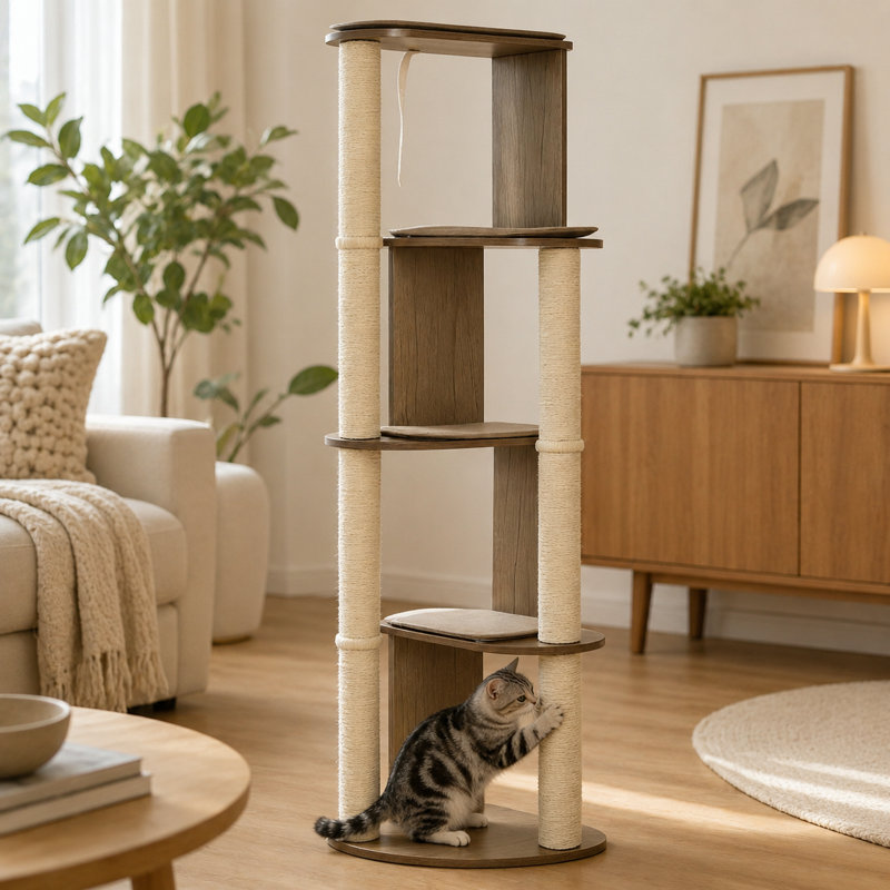Large Multi-Level Cat Activity Tower, Space-Saving Corner Cat Tree for Indoor Cats