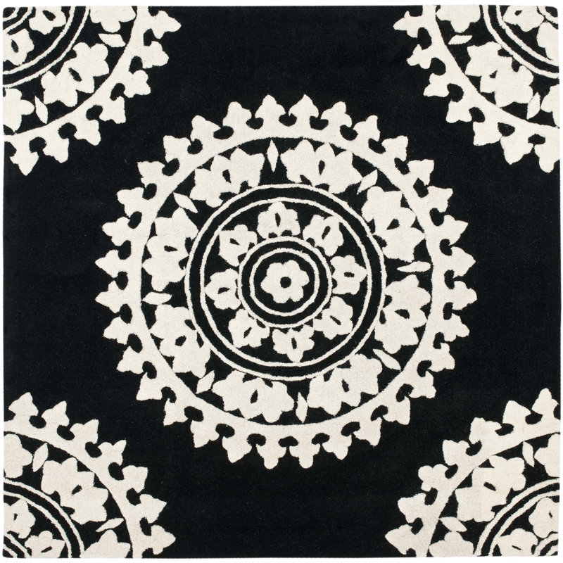 Candelo Hand Tufted Wool & Viscose Pile Floral Rug, Square 6'