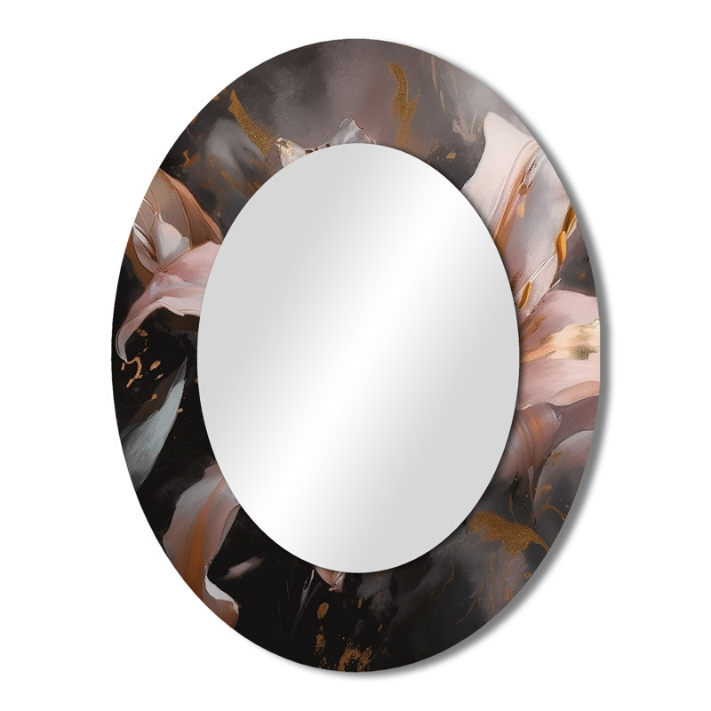 Pink Lily Dreams - Miroir décoratif floral ovale sur métal, 43 po x 33 po