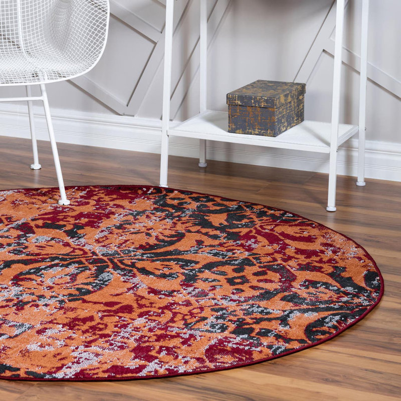 Tapis floral terre cuite, Rond 5 pi 3 po
