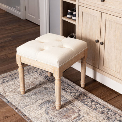 Small Padded Bench, Square Upholstered Rustic Ottoman Bench, Vanity Stools For Bedroom, 15.75" X 15.75" X 15.75"